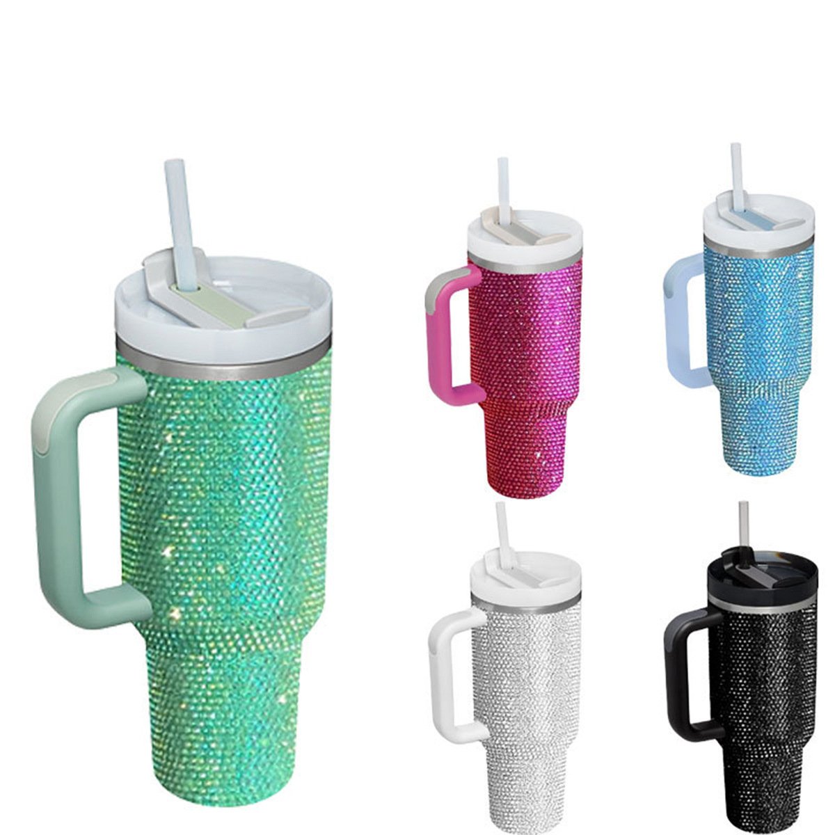 Hot sale 40oz shinning tumbler stainless steel double wall thermos water cup with lid and diamond
