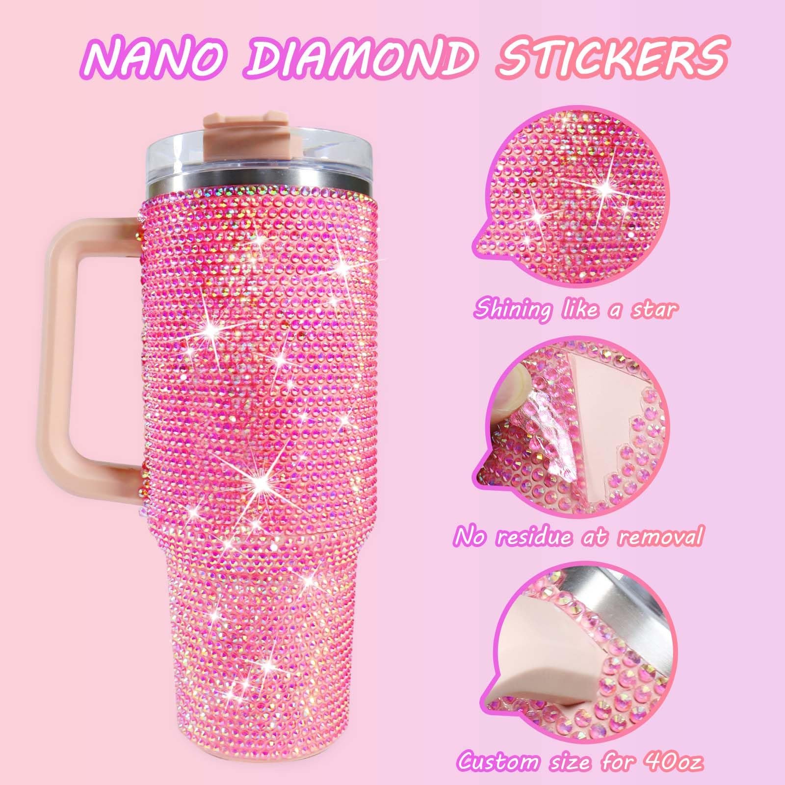 Hot sale 40oz shinning tumbler stainless steel double wall thermos water cup with lid and diamond