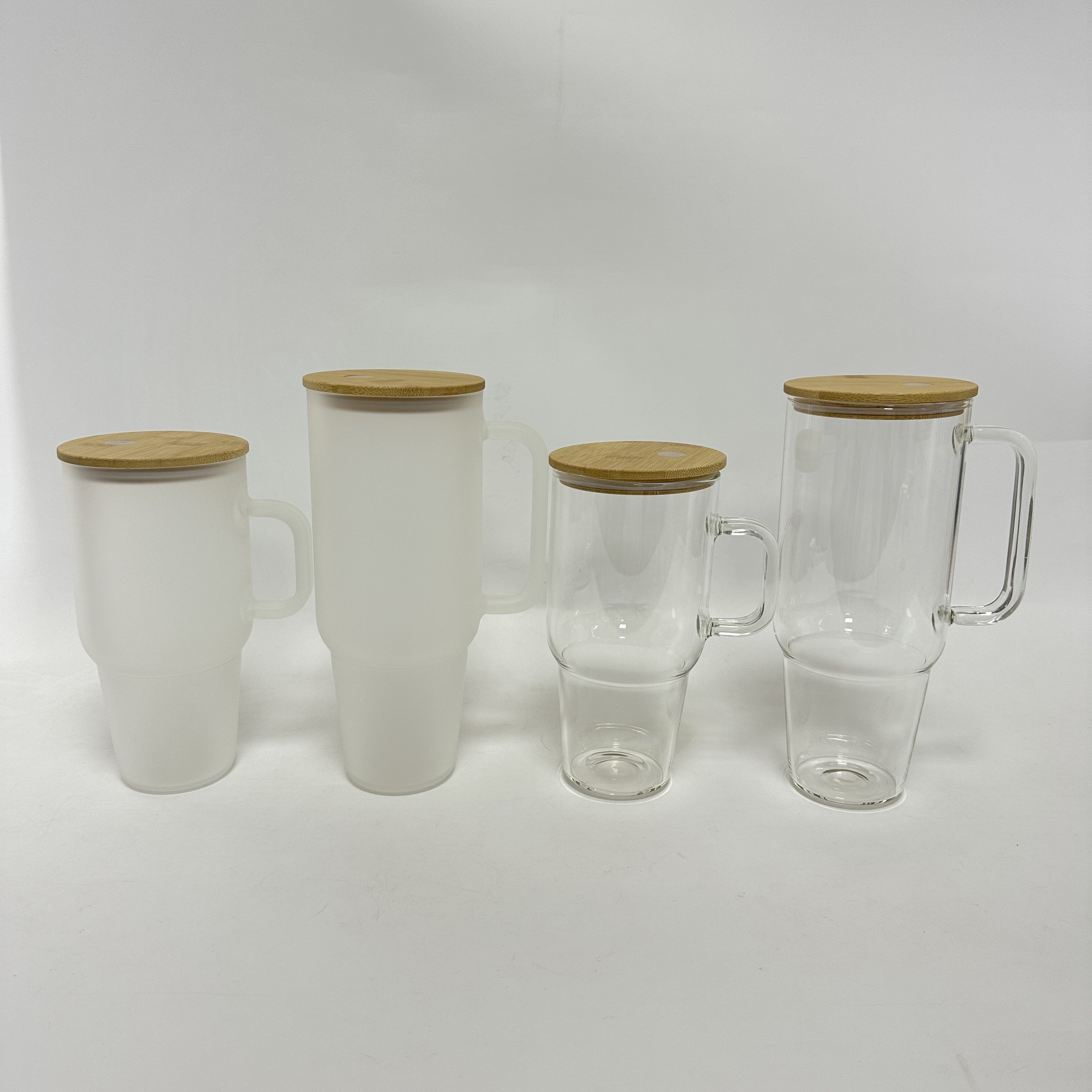 New arrival clear frosted 32oz 40oz sublimation Glass Tumbler with Handle reusable glass mug cup with bamboo lid and straw