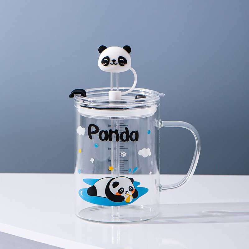 Zogifts 2024 New Arrival Cartoon Panda Personality Straw Glass Measuring 3D Design Scale Coffee Cup Mug With Lid And Straws