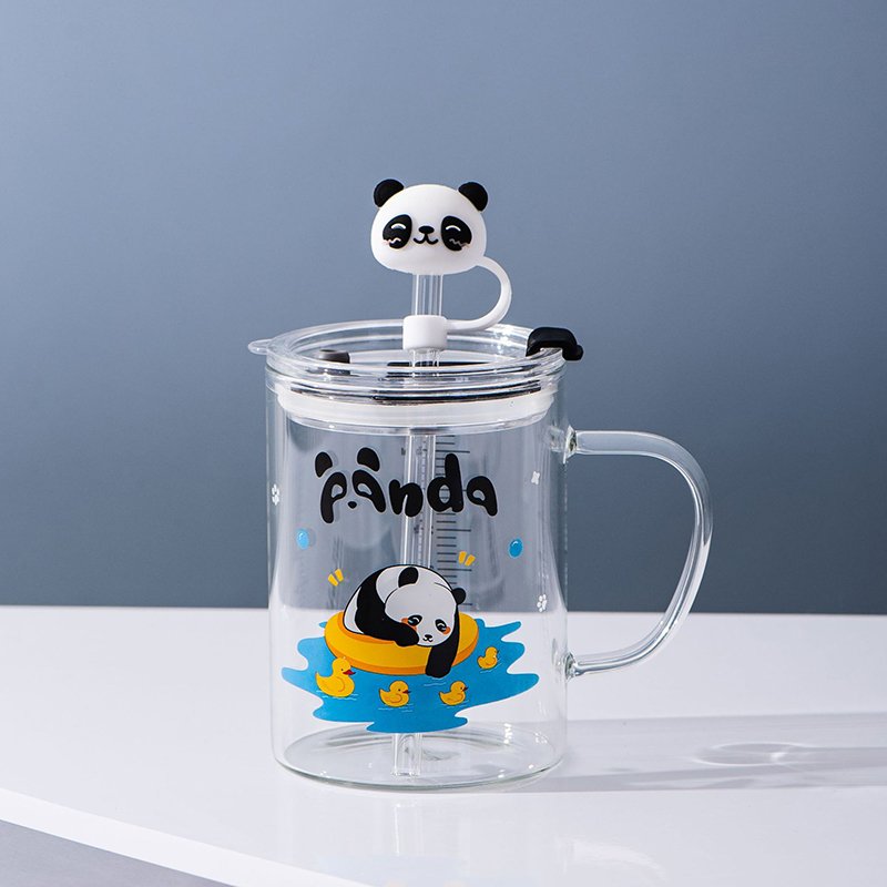 Zogifts 2024 New Arrival Cartoon Panda Personality Straw Glass Measuring 3D Design Scale Coffee Cup Mug With Lid And Straws