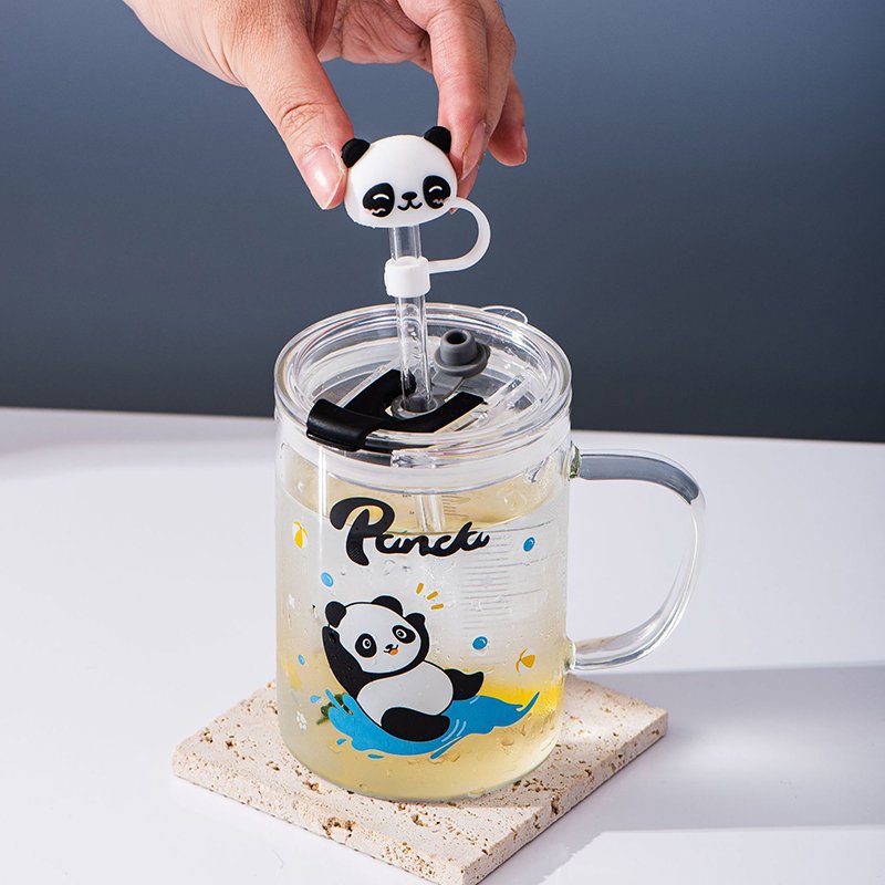 Zogifts 2024 New Arrival Cartoon Panda Personality Straw Glass Measuring 3D Design Scale Coffee Cup Mug With Lid And Straws