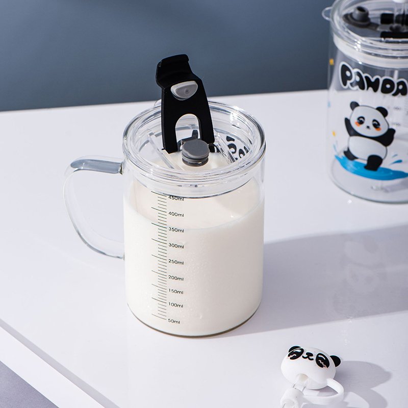 Zogifts 2024 New Arrival Cartoon Panda Personality Straw Glass Measuring 3D Design Scale Coffee Cup Mug With Lid And Straws