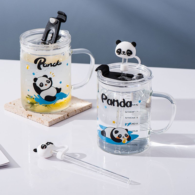 Zogifts 2024 New Arrival Cartoon Panda Personality Straw Glass Measuring 3D Design Scale Coffee Cup Mug With Lid And Straws