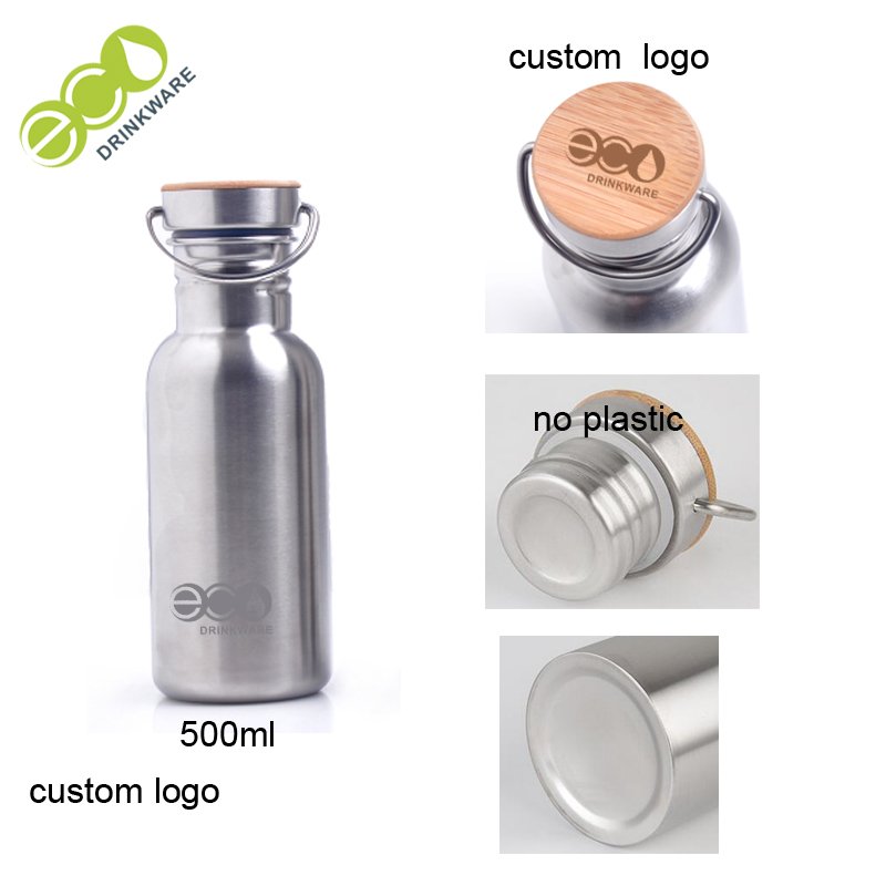 stocked Hot new novelty customized branded logo sport drink double walled stainless steel water bottle with bamboo lid