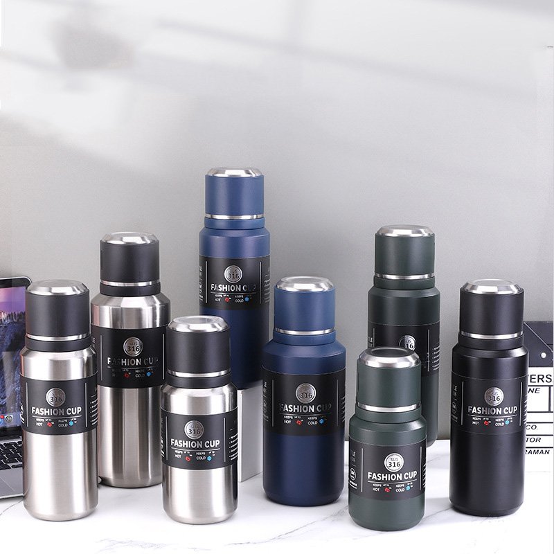600/800/1000ml Double Wall Stainless Steel Vacuum Flasks Insulated Thermos Water Bottle with Handle