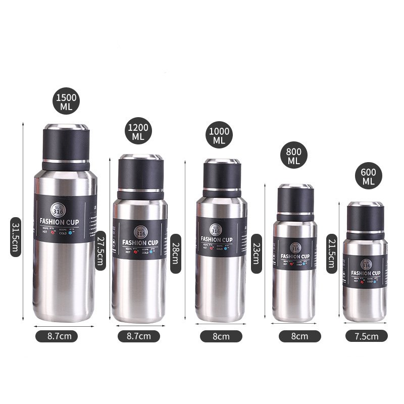 600/800/1000ml Double Wall Stainless Steel Vacuum Flasks Insulated Thermos Water Bottle with Handle