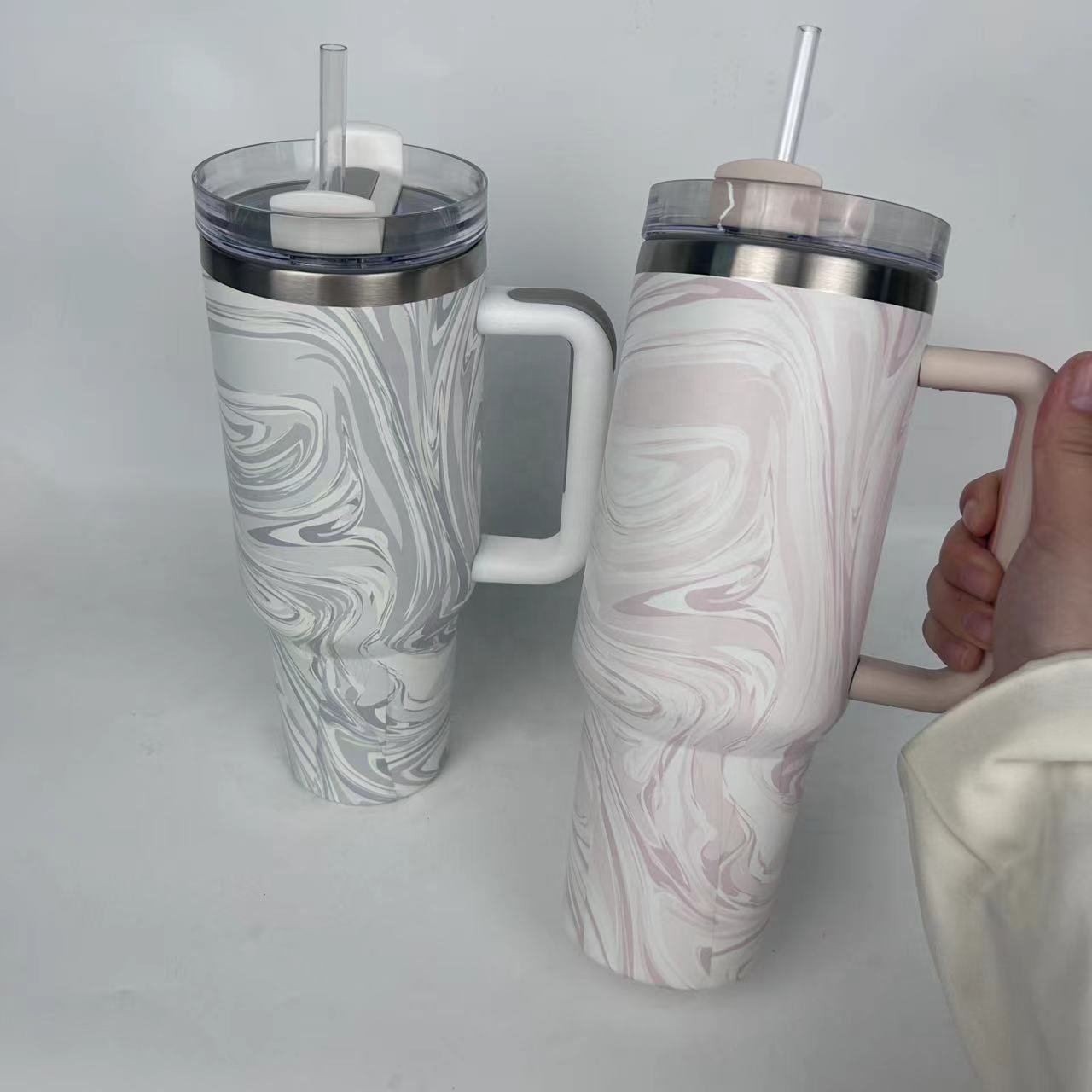 Custom Logo New Swirl 40oz Car Cup With Handle And Straw Tie Dye Style Stainless Steel Traveler Adventure H2.0 Mug