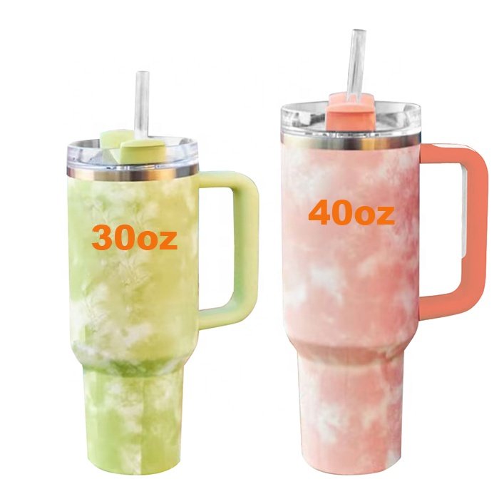 Custom Logo New Swirl 40oz Car Cup With Handle And Straw Tie Dye Style Stainless Steel Traveler Adventure H2.0 Mug