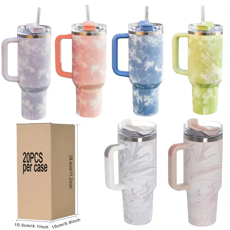 Custom Logo New Swirl 40oz Car Cup With Handle And Straw Tie Dye Style Stainless Steel Traveler Adventure H2.0 Mug