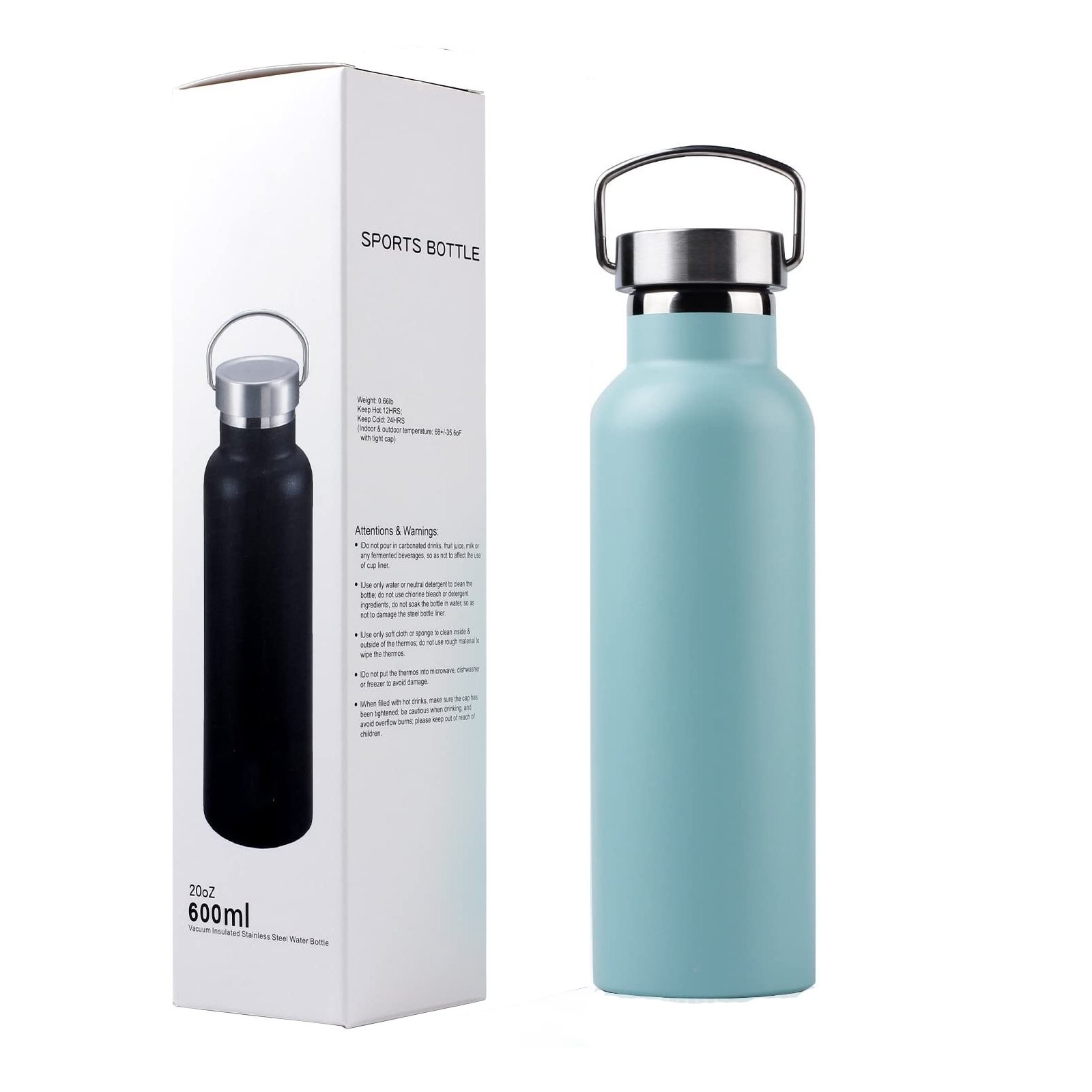 Hot Sale 600ml 21oz Outdoor Thermal Double Wall Insulated Stainless Steel Vacuum Flask with Bamboo Lid