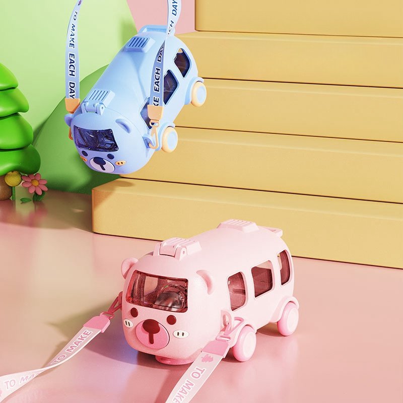 New Cute Children's Bus Cup Portable Straw Kids Water Bottle for Outdoor Activities Bus Cute Water Bottle