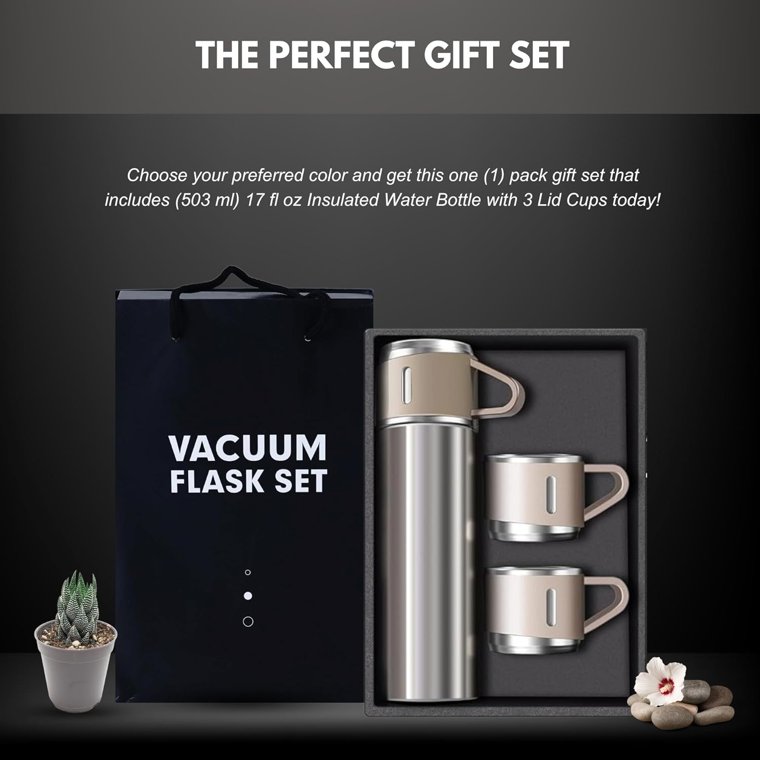 Wholesale 500 ml set Christmas gift Thermos Vacuum Flask Stainless Steel Water Bottle with 2 Cups hot and cold flask