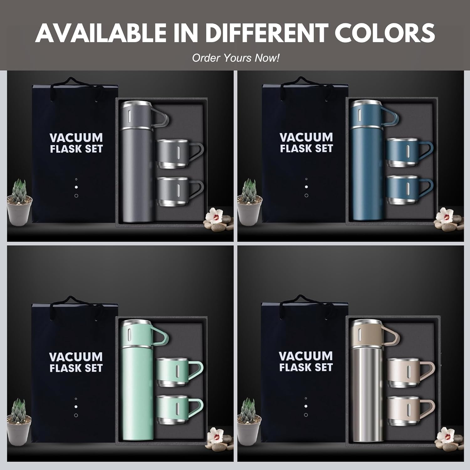 Wholesale 500 ml set Christmas gift Thermos Vacuum Flask Stainless Steel Water Bottle with 2 Cups hot and cold flask