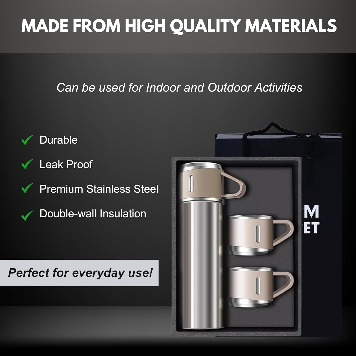 Wholesale 500 ml set Christmas gift Thermos Vacuum Flask Stainless Steel Water Bottle with 2 Cups hot and cold flask