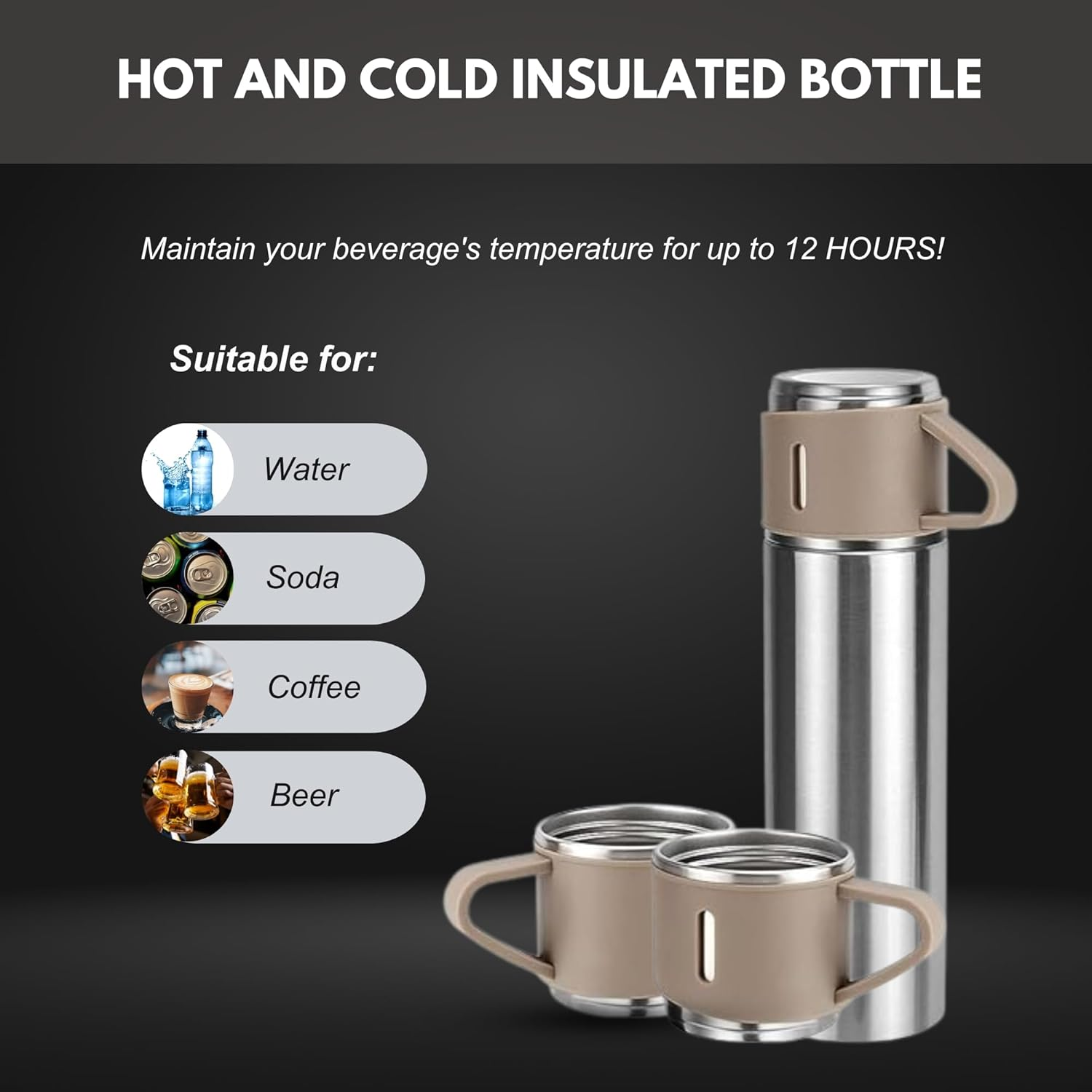 Wholesale 500 ml set Christmas gift Thermos Vacuum Flask Stainless Steel Water Bottle with 2 Cups hot and cold flask