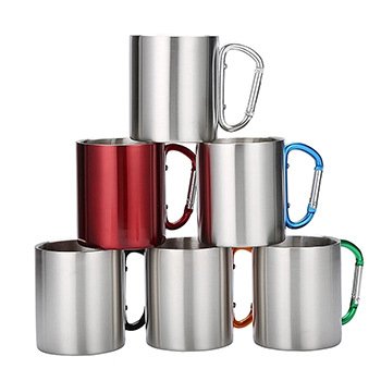 Portable 300ml Outdoor Camping Travel Stainless Steel Coffee Cup Double Walled Sublimation Mug With Carabiner Handle