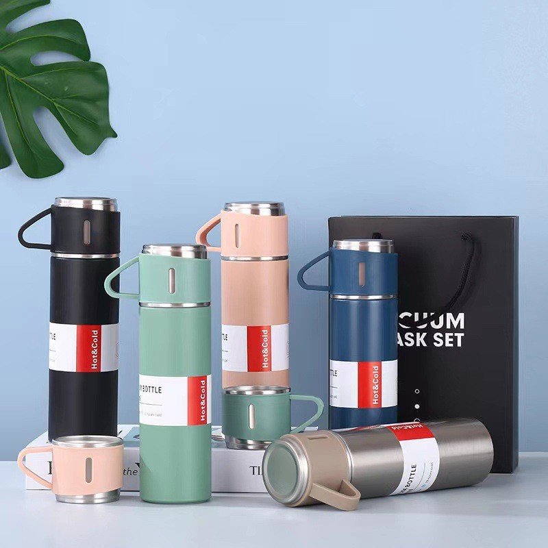 Hot Sale Vacuum Flask Set Stainless Steel Tea Gift Insulated Water Bottle With 3 Lids