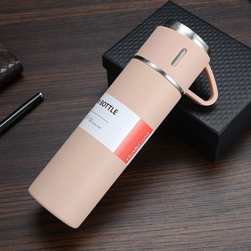 Wholesale Hot Thermos Stainless Steel Vacuum Flask Water Bottles Flask Gift Set With 3 Steel Cups And Press Button