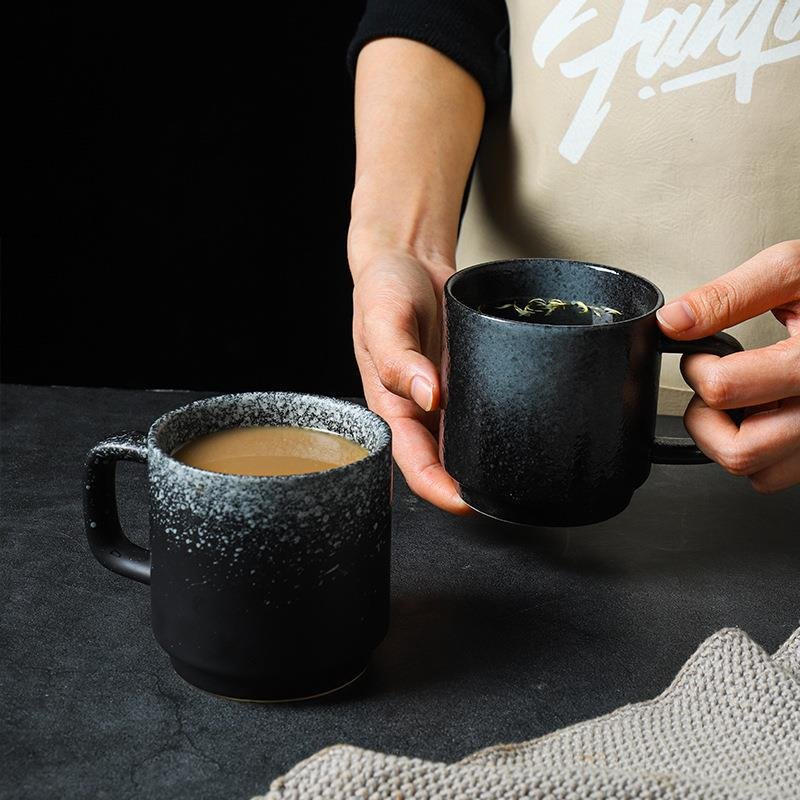 Vintage Coffee Ceramic Cup with Handle Japandi Hand Under Glaze Hand-painted Cappuccino Cup Coffee Tea Water Mugs for Restaurant