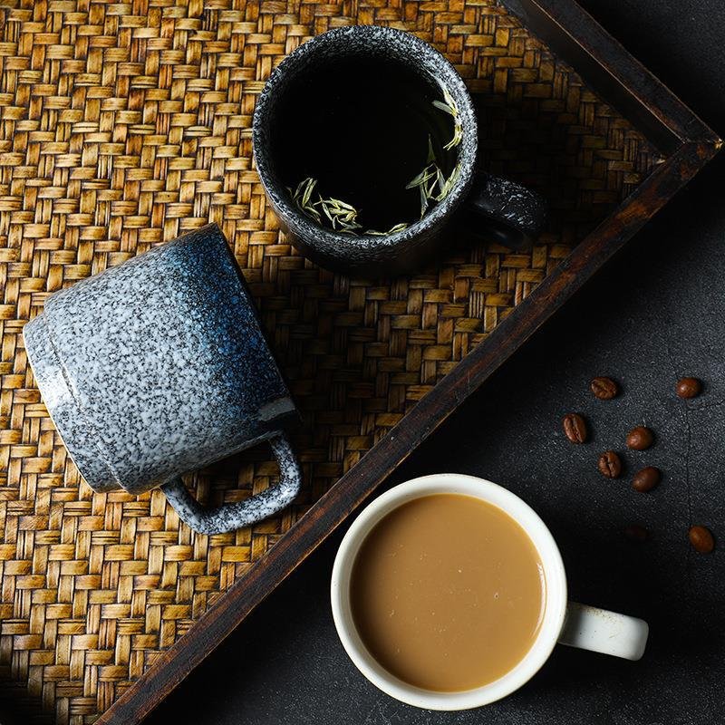 Vintage Coffee Ceramic Cup with Handle Japandi Hand Under Glaze Hand-painted Cappuccino Cup Coffee Tea Water Mugs for Restaurant