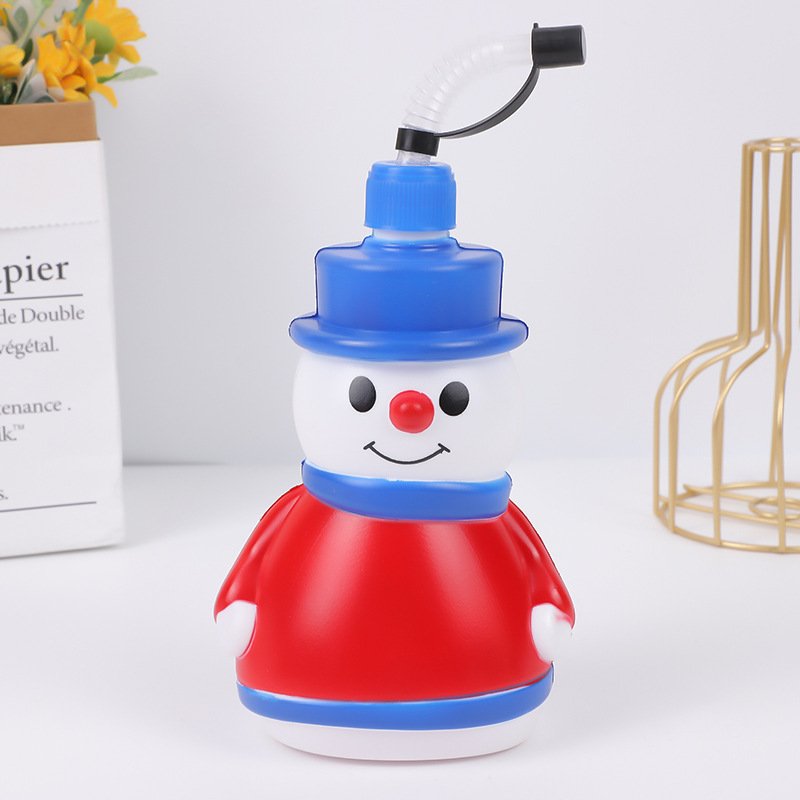 Holidays promotion Christmas plastic snowman Santa Claus Straw water bottle 500ml