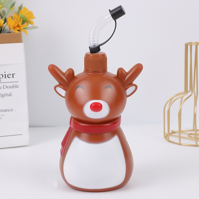 Holidays promotion Christmas plastic snowman Santa Claus Straw water bottle 500ml