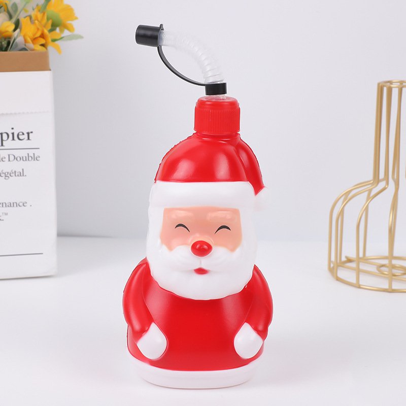 Holidays promotion Christmas plastic snowman Santa Claus Straw water bottle 500ml