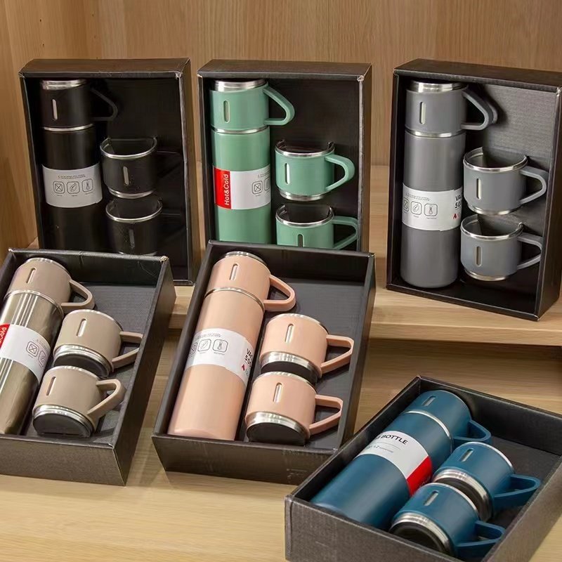 box vacuum gifts insulated flask 304 stainless steel Three-lid thermos cup office business gift box set school water bottle