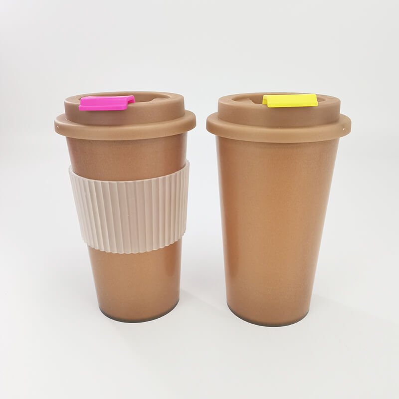 Wholesale Eco-friendly 450ml reusable bamboo fiber biodegradable tea cup with lid coffee mug for office and home coffee cup