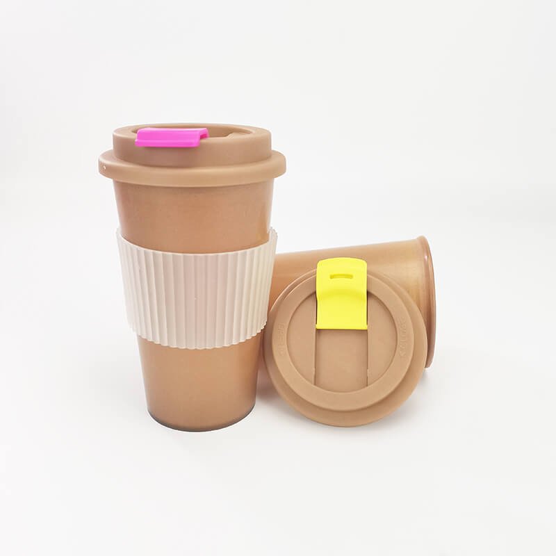 Wholesale Eco-friendly 450ml reusable bamboo fiber biodegradable tea cup with lid coffee mug for office and home coffee cup