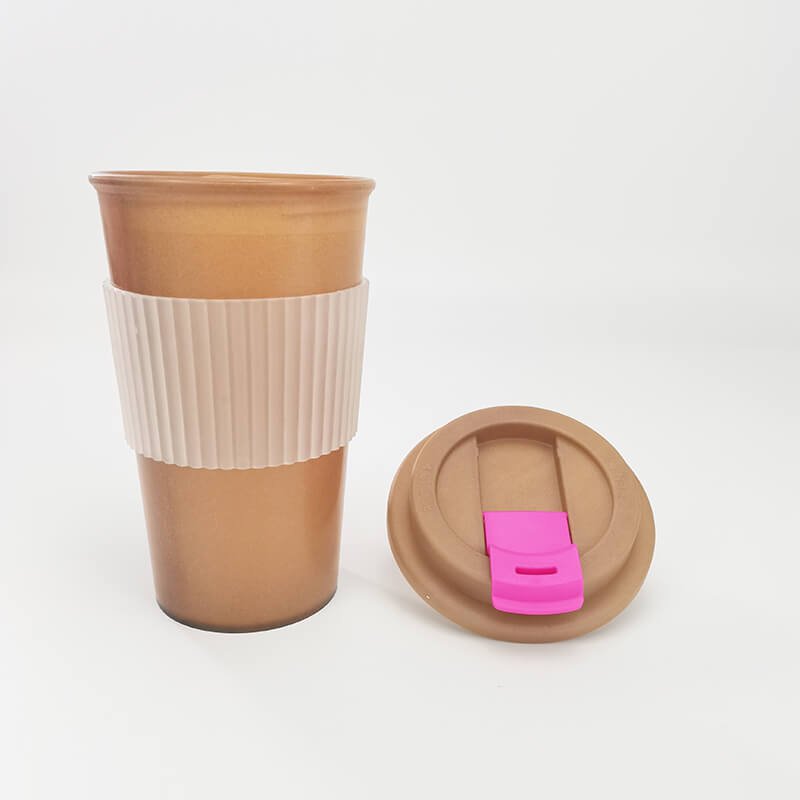 Wholesale Eco-friendly 450ml reusable bamboo fiber biodegradable tea cup with lid coffee mug for office and home coffee cup