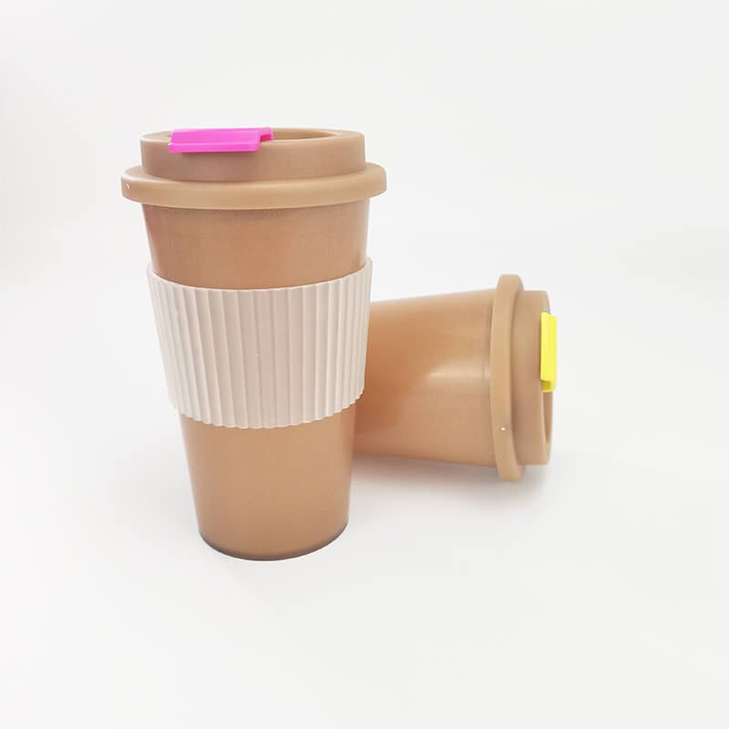 Wholesale Eco-friendly 450ml reusable bamboo fiber biodegradable tea cup with lid coffee mug for office and home coffee cup