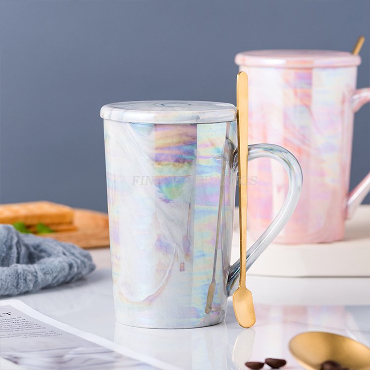 customized logo Simple stone mug creative teacup with lid office ceramic tea infuser cup pearl coffee mug pendant