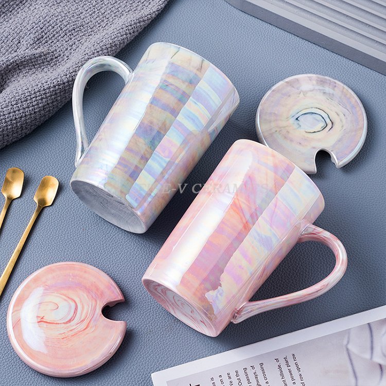 customized logo Simple stone mug creative teacup with lid office ceramic tea infuser cup pearl coffee mug pendant