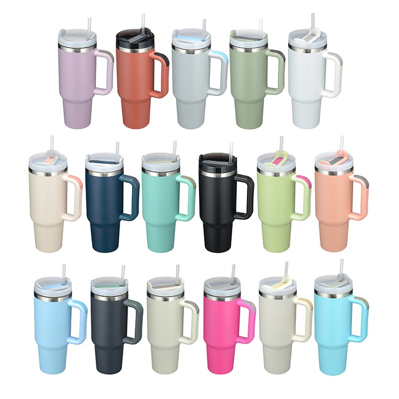 custom 40oz metal cup insulated sport GYM water bottle stainless steel vacuum travel mug 40oz 40 oz tumbler with handle