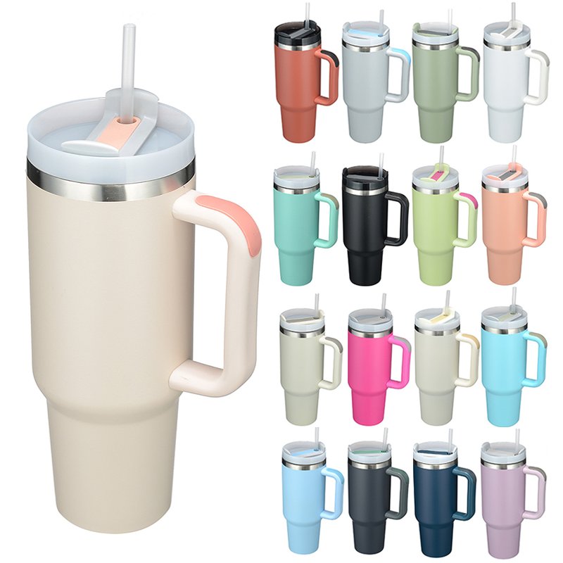 custom 40oz metal cup insulated sport GYM water bottle stainless steel vacuum travel mug 40oz 40 oz tumbler with handle