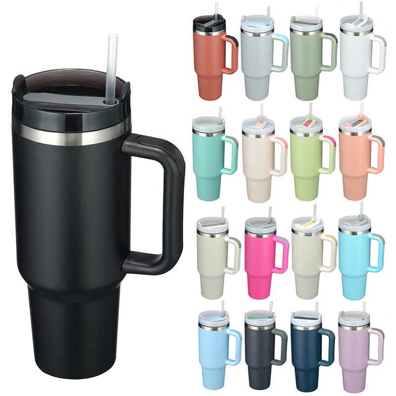 custom 40oz metal cup insulated sport GYM water bottle stainless steel vacuum travel mug 40oz 40 oz tumbler with handle
