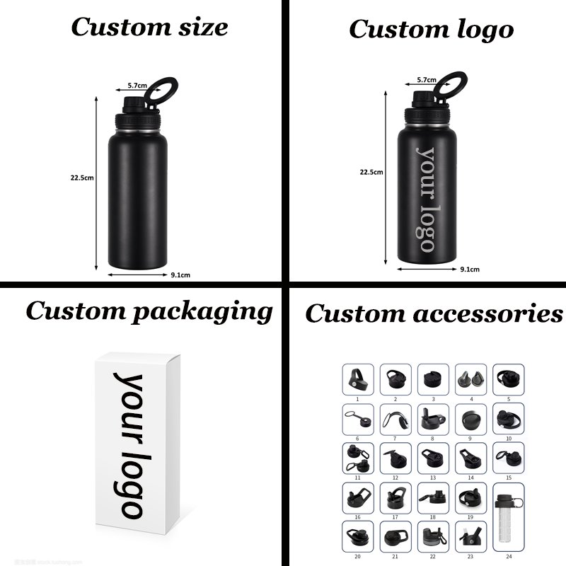 custom 40oz metal cup insulated sport GYM water bottle stainless steel vacuum travel mug 40oz 40 oz tumbler with handle