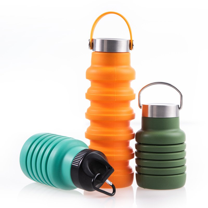 Various design plastic stainless steel lid juicer milk collapsible foldable silicone water bottle
