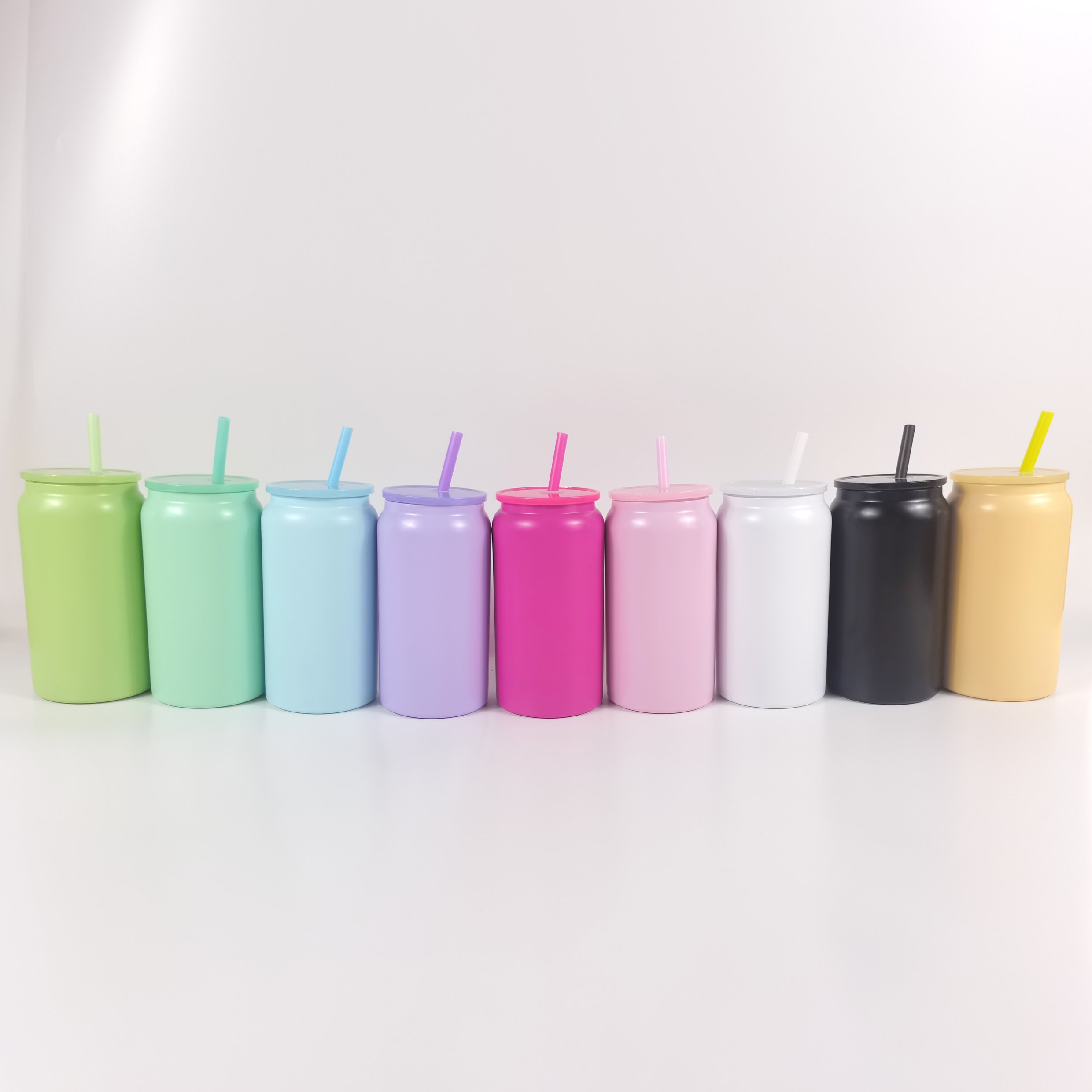 US warehouse 16oz sublimation macaron candy color matte metal can tumbler mug stainless steel vacuum insulated can cup for vinyl
