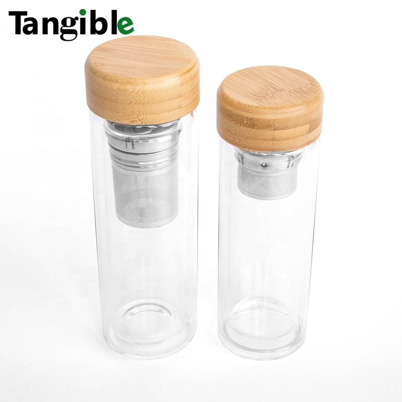New Arrival 17 oz 500ml bamboo lid High boron glass Transparent insulated cups thermos vacuum flasks vacuum bottle thermos tea
