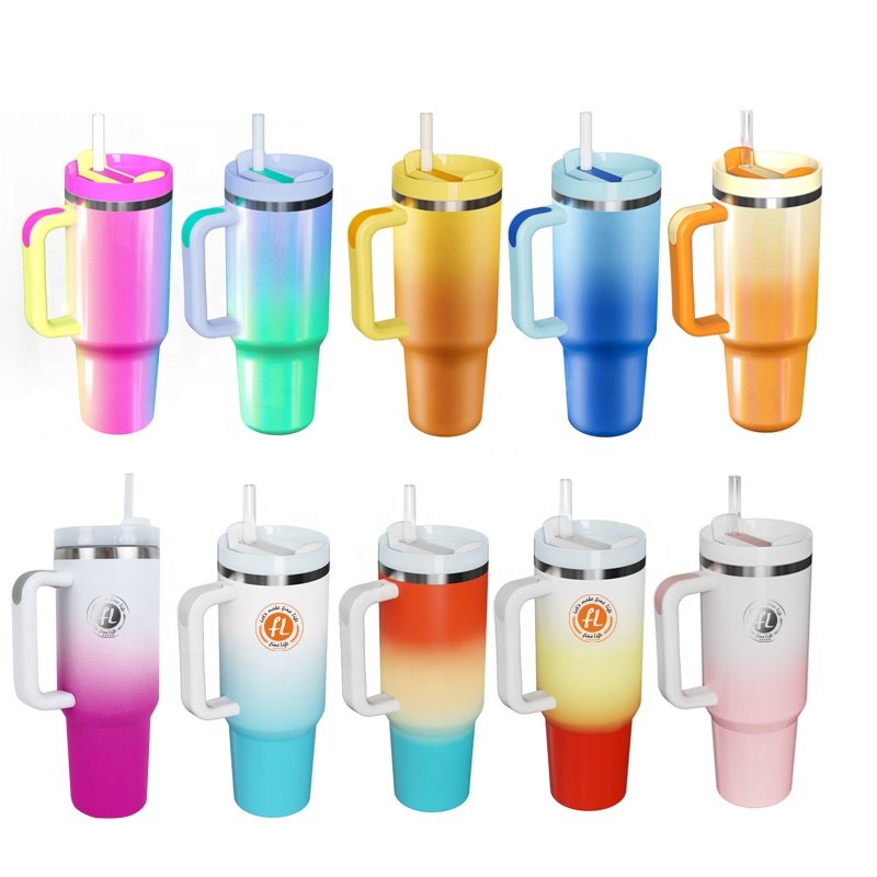 New Arrival 40oz Ice Cold insulated gradient tumbler 18/8 SS recycle straw Cup Sublimation 40 OZ mug