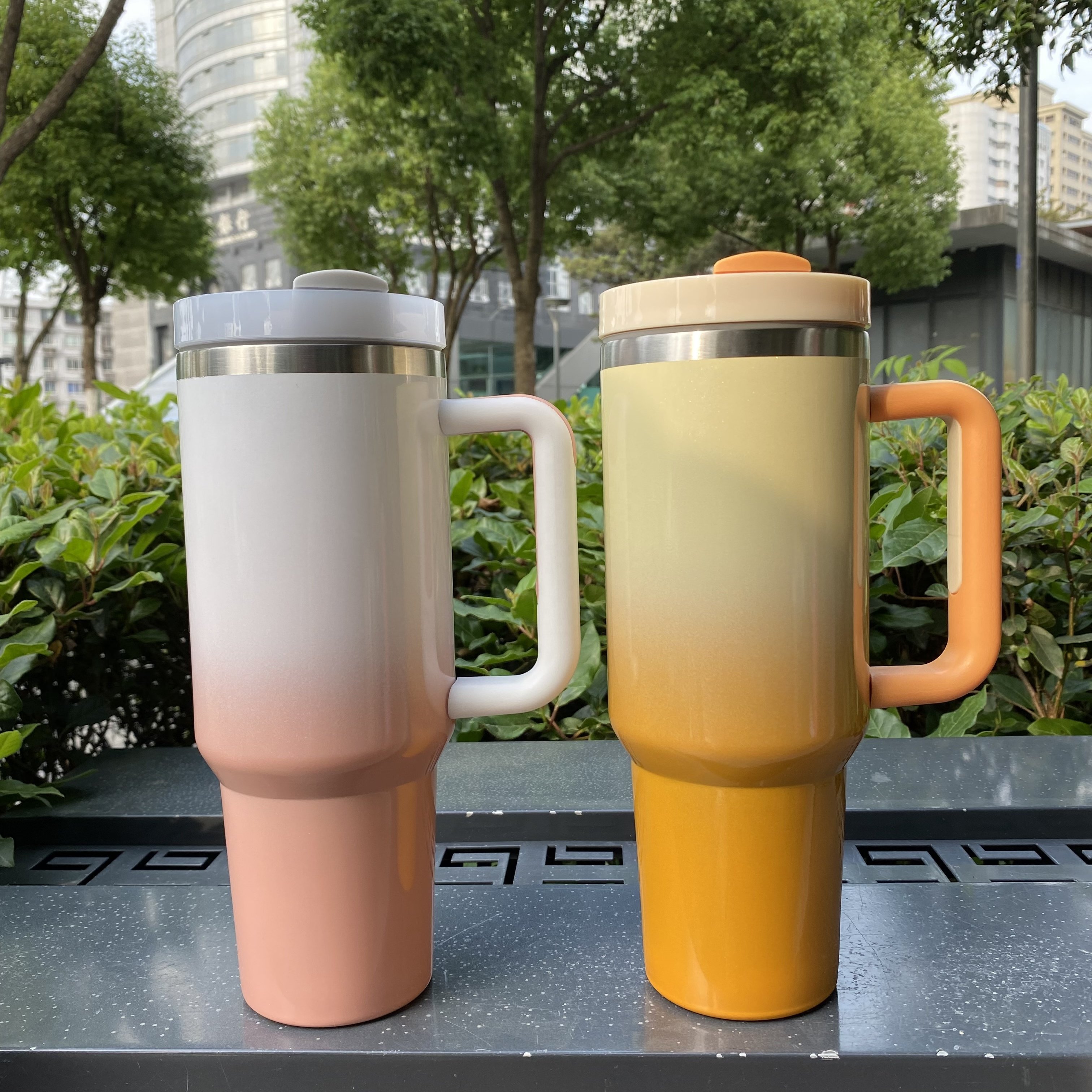 New Arrival 40oz Ice Cold insulated gradient tumbler 18/8 SS recycle straw Cup Sublimation 40 OZ mug