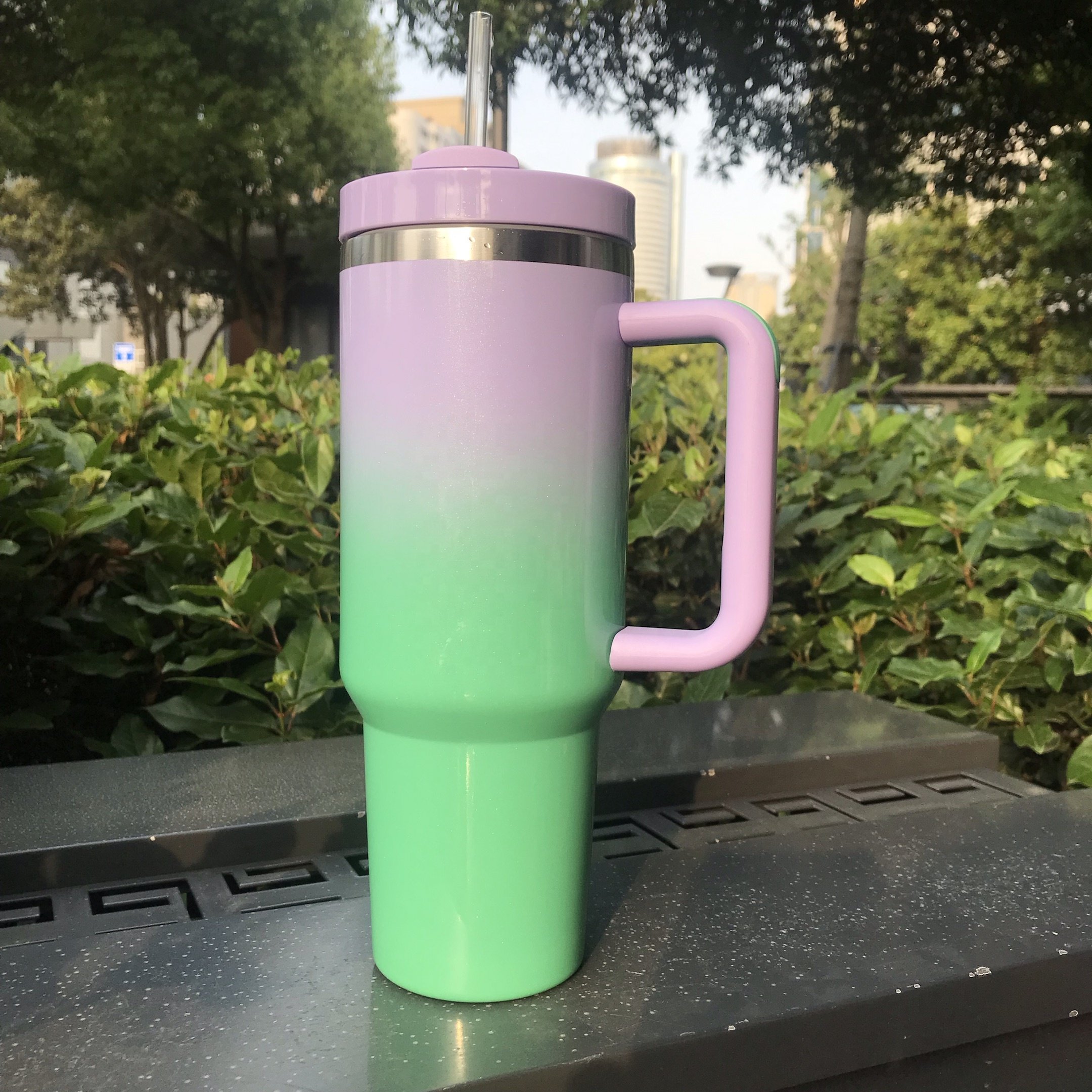 New Arrival 40oz Ice Cold insulated gradient tumbler 18/8 SS recycle straw Cup Sublimation 40 OZ mug