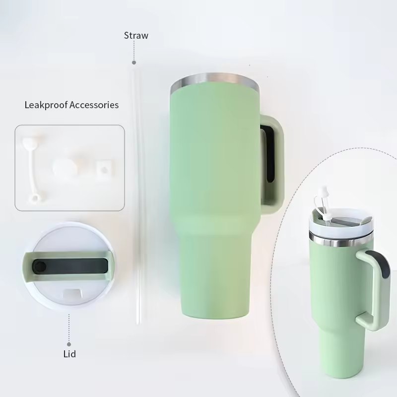 Custom Logo 40 oz 40oz Double Wall Stainless Steel 30oz H2.0 Tumbler Travel Coffee Mug Thermos Cup With Handle And Straw