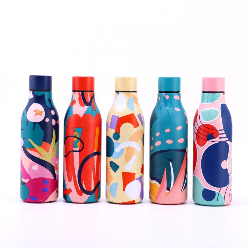Beauchy 18oz 550ml Geometry Pattern Middle Mouth Sport Stainless Steel Double Wall Insulated Water Bottle with Custom logo