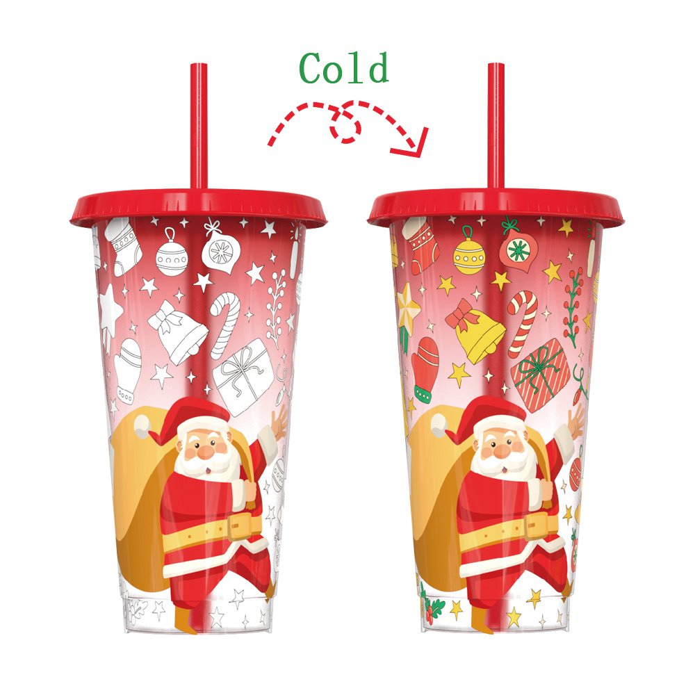 Custom Pp Drink Straw Reusable Colour Plastic Cold Color Changing Merry Christmas Gift Mug Cup