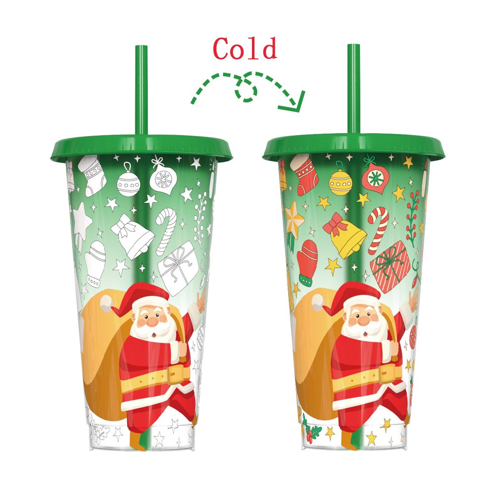 Custom Pp Drink Straw Reusable Colour Plastic Cold Color Changing Merry Christmas Gift Mug Cup