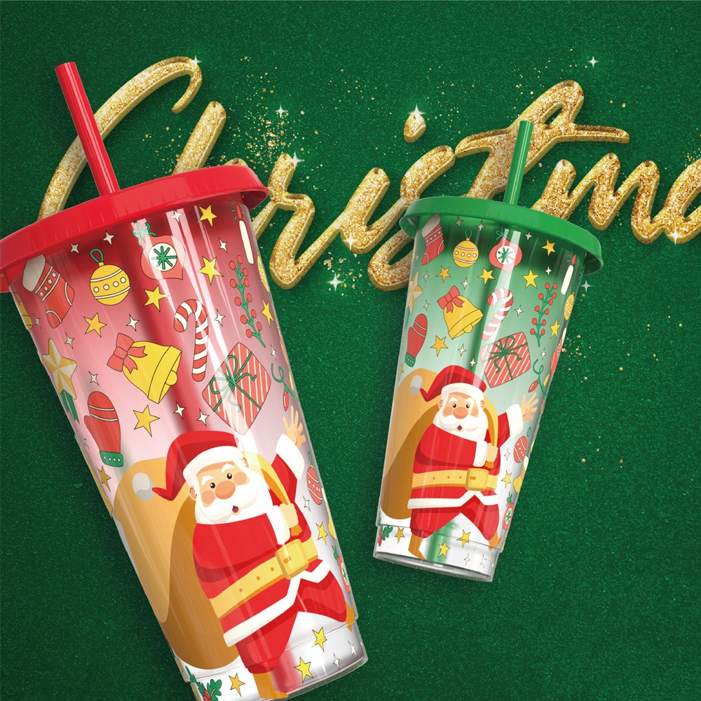Custom Pp Drink Straw Reusable Colour Plastic Cold Color Changing Merry Christmas Gift Mug Cup